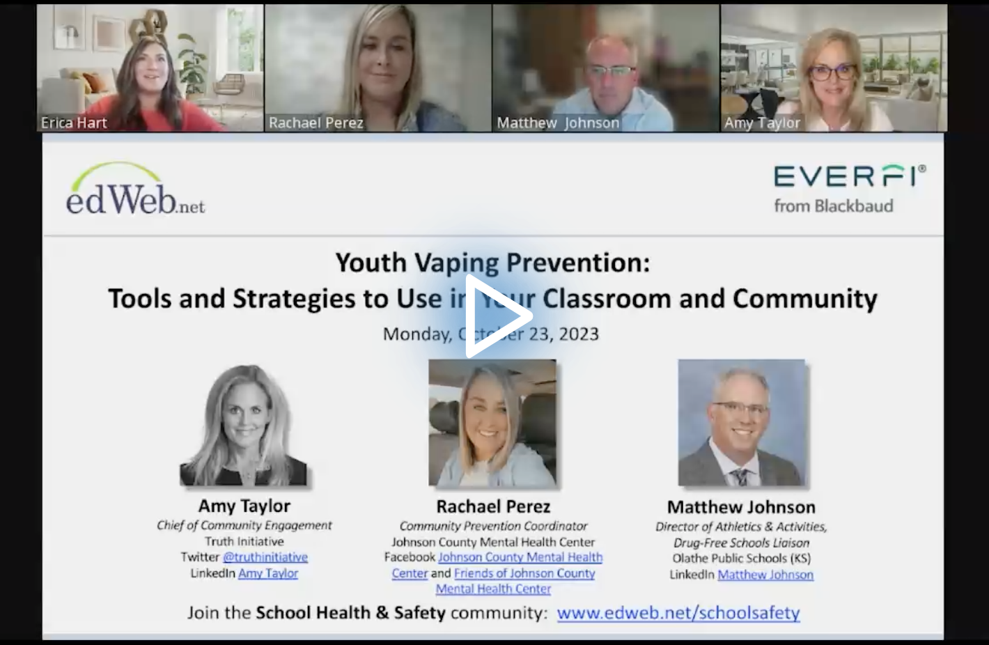 Youth Vaping Prevention: Tools and Strategies to Use in Your Classroom and Community edLeader Panel recording screenshot